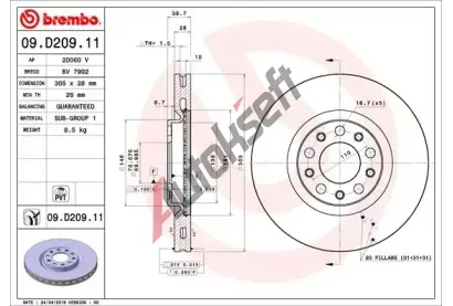 BREMBO Brzdov kotou COATED DISC LINE - 305 mm BRE 09.D209.11, 09.D209.11