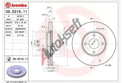 BREMBO Brzdový kotouč COATED DISC LINE - 278 mm BRE 09.D216.11, 09.D216.11 BREMBO Brzdový kotouč COATED DISC LINE - 278 mm BRE 09.D216.11, 09.D216.11
