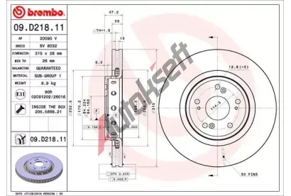 BREMBO Brzdov kotou COATED DISC LINE - 315 mm BRE 09.D218.11, 09.D218.11