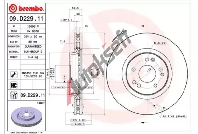BREMBO Brzdov kotou COATED DISC LINE - 320 mm BRE 09.D229.11, 09.D229.11
