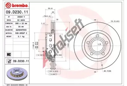 BREMBO Brzdov kotou COATED DISC LINE - 269 mm BRE 09.D230.11, 09.D230.11