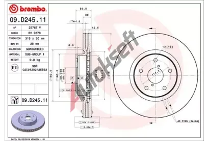 BREMBO Brzdov kotou COATED DISC LINE - 315 mm BRE 09.D245.11, 09.D245.11