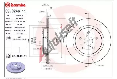 BREMBO Brzdov kotou COATED DISC LINE - 300 mm BRE 09.D246.11, 09.D246.11