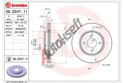 BREMBO Brzdov kotou COATED DISC LINE - 252 mm BRE 09.D247.11, 09.D247.11