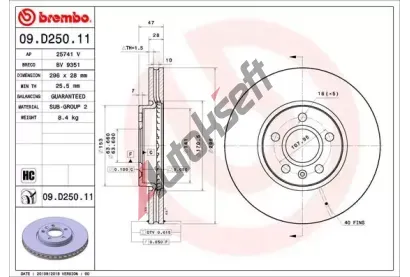 BREMBO Brzdov kotou COATED DISC LINE - 296 mm BRE 09.D250.11, 09.D250.11