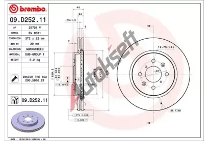 BREMBO Brzdov kotou COATED DISC LINE - 272 mm BRE 09.D252.11, 09.D252.11