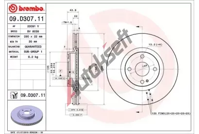 BREMBO Brzdov kotou COATED DISC LINE - 280 mm BRE 09.D307.11, 09.D307.11