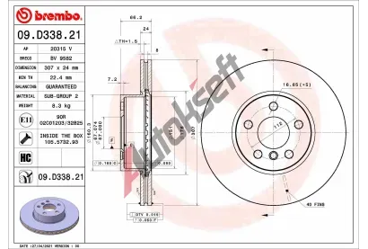BREMBO Brzdov kotou COATED DISC LINE - 307 mm BRE 09.D338.21, 09.D338.21