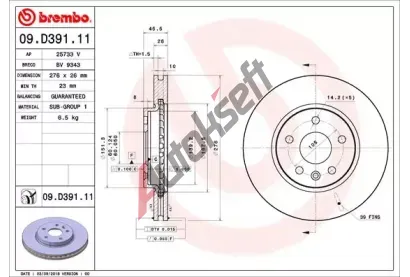 BREMBO Brzdov kotou COATED DISC LINE - 276 mm BRE 09.D391.11, 09.D391.11