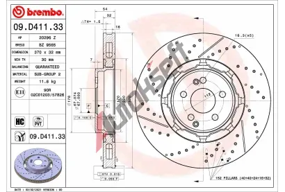 BREMBO Brzdov kotou TWO-PIECE DISCS LINE - 370 mm BRE 09.D411.33, 09.D411.33