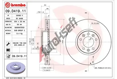 BREMBO Brzdov kotou COATED DISC LINE - 304 mm BRE 09.D419.11, 09.D419.11