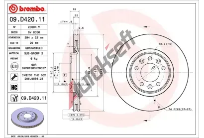 BREMBO Brzdov kotou COATED DISC LINE - 294 mm BRE 09.D420.11, 09.D420.11