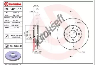 BREMBO Brzdov kotou COATED DISC LINE - 256 mm BRE 09.D426.11, 09.D426.11