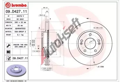 BREMBO Brzdov kotou COATED DISC LINE - 280 mm BRE 09.D427.11, 09.D427.11