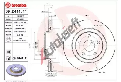 BREMBO Brzdov kotou COATED DISC LINE - 332 mm BRE 09.D444.11, 09.D444.11