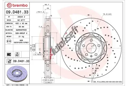 BREMBO Brzdový kotouč PRIME LINE - Dual Cast - 420 mm BRE 09.D481.33, 09.D481.33 BREMBO Brzdový kotouč PRIME LINE - Dual Cast - 420 mm BRE 09.D481.33, 09.D481.33