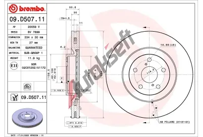 BREMBO Brzdov kotou COATED DISC LINE - 334 mm BRE 09.D507.11, 09.D507.11