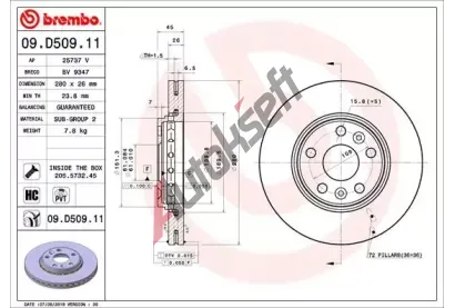 BREMBO Brzdov kotou COATED DISC LINE - 280 mm BRE 09.D509.11, 09.D509.11