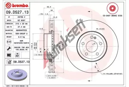 BREMBO Brzdov kotou CO-CAST DISCS LINE - 318 mm BRE 09.D527.13, 09.D527.13