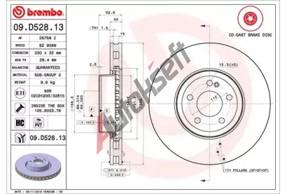 BREMBO Brzdov kotou CO-CAST DISCS LINE - 330 mm BRE 09.D528.13, 09.D528.13