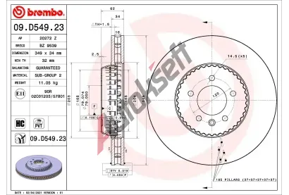 BREMBO Brzdov kotou TWO-PIECE DISCS LINE - 349 mm BRE 09.D549.23, 09.D549.23