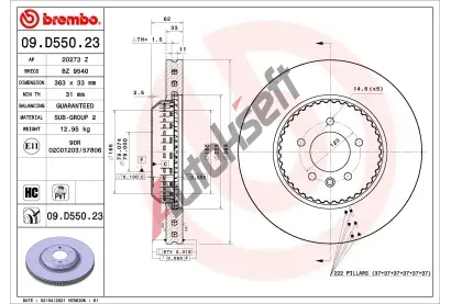 BREMBO Brzdov kotou TWO-PIECE DISCS LINE - 363 mm BRE 09.D550.23, 09.D550.23