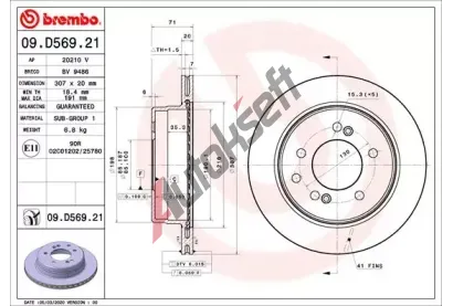 BREMBO Brzdov kotou COATED DISC LINE - 307 mm BRE 09.D569.21, 09.D569.21