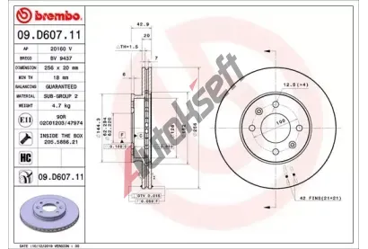 BREMBO Brzdov kotou COATED DISC LINE - 256 mm BRE 09.D607.11, 09.D607.11