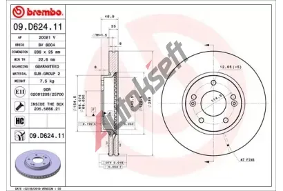 BREMBO Brzdov kotou COATED DISC LINE - 288 mm BRE 09.D624.11, 09.D624.11
