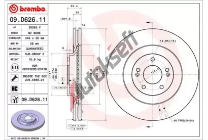 BREMBO Brzdov kotou COATED DISC LINE - 345 mm BRE 09.D626.11, 09.D626.11