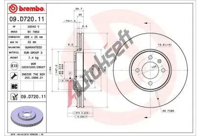 BREMBO Brzdový kotouč COATED DISC LINE - 288 mm BRE 09.D720.11, 09.D720.11  BREMBO Brzdový kotouč COATED DISC LINE - 288 mm BRE 09.D720.11, 09.D720.11