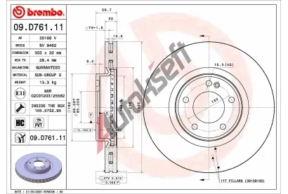 BREMBO Brzdov kotou COATED DISC LINE - 355 mm BRE 09.D761.11, 09.D761.11