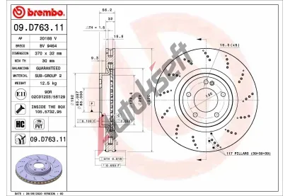 BREMBO Brzdový kotouč COATED DISC LINE - 370 mm BRE 09.D763.11, 09.D763.11  BREMBO Brzdový kotouč COATED DISC LINE - 370 mm BRE 09.D763.11, 09.D763.11