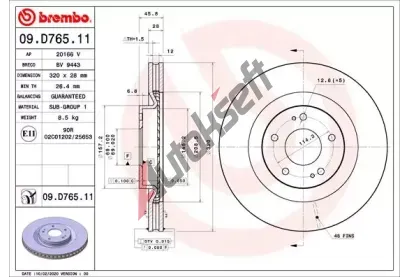 BREMBO Brzdov kotou COATED DISC LINE - 320 mm BRE 09.D765.11, 09.D765.11