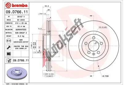 BREMBO Brzdov kotou COATED DISC LINE - 312 mm BRE 09.D766.11, 09.D766.11