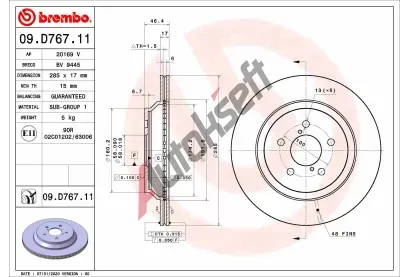 BREMBO Brzdov kotou COATED DISC LINE - 285 mm BRE 09.D767.11, 09.D767.11