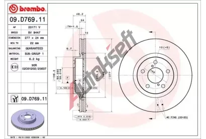 BREMBO Brzdov kotou COATED DISC LINE - 277 mm BRE 09.D769.11, 09.D769.11