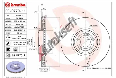 BREMBO Brzdov kotou COATED DISC LINE - 330 mm BRE 09.D770.11, 09.D770.11