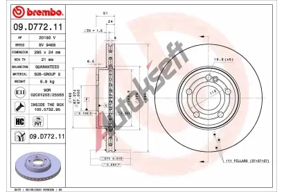 BREMBO Brzdov kotou COATED DISC LINE - 295 mm BRE 09.D772.11, 09.D772.11