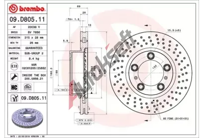 BREMBO Brzdový kotouč COATED DISC LINE - 315 mm BRE 09.D805.11, 09.D805.11  BREMBO Brzdový kotouč COATED DISC LINE - 315 mm BRE 09.D805.11, 09.D805.11