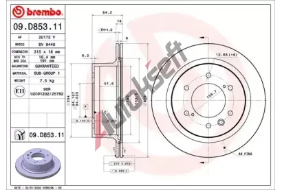 BREMBO Brzdov kotou COATED DISC LINE - 315 mm BRE 09.D853.11, 09.D853.11