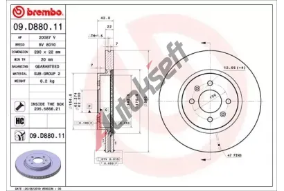 BREMBO Brzdov kotou COATED DISC LINE - 280 mm BRE 09.D880.11, 09.D880.11
