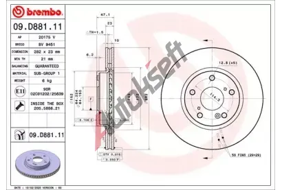 BREMBO Brzdov kotou COATED DISC LINE - 282 mm BRE 09.D881.11, 09.D881.11