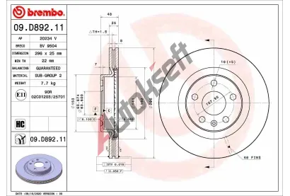 BREMBO Brzdov kotou COATED DISC LINE - 296 mm BRE 09.D892.11, 09.D892.11