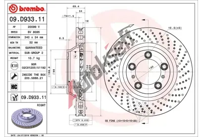 BREMBO Brzdový kotouč COATED DISC LINE - 340 mm BRE 09.D933.11, 09.D933.11  BREMBO Brzdový kotouč COATED DISC LINE - 340 mm BRE 09.D933.11, 09.D933.11