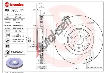 BREMBO Brzdov kotou COATED DISC LINE - 350 mm BRE 09.D936.11, 09.D936.11