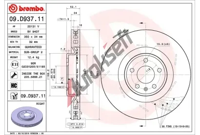 BREMBO Brzdov kotou COATED DISC LINE - 350 mm BRE 09.D937.11, 09.D937.11