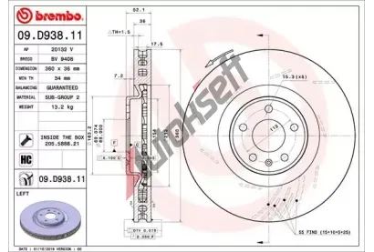 BREMBO Brzdov kotou COATED DISC LINE - 360 mm BRE 09.D938.11, 09.D938.11