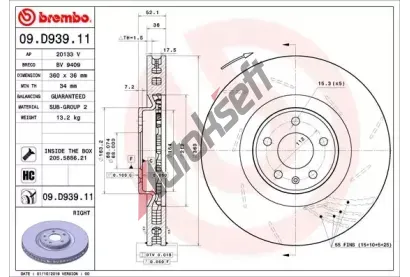 BREMBO Brzdov kotou COATED DISC LINE - 360 mm BRE 09.D939.11, 09.D939.11