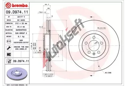BREMBO Brzdov kotou COATED DISC LINE - 312 mm BRE 09.D974.11, 09.D974.11